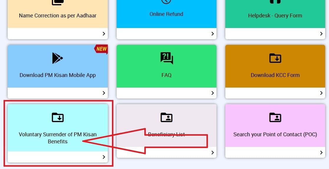 PM KISAN SAMMAN NIDHI - CLICK ON Voluntary Surrender of PM-KISAN benefits